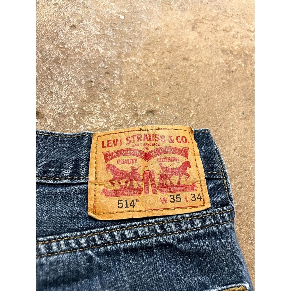 Levi's 514 Regular Straight Fit Jeans Mens 35x34 Blue Denim Dark Wash Mid Rise - Picture 13 of 16